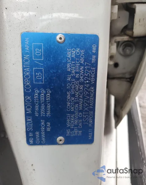 2002 Suzuki Xl7 Plus из США, поврежденный, VIN JS3TX92V924123217